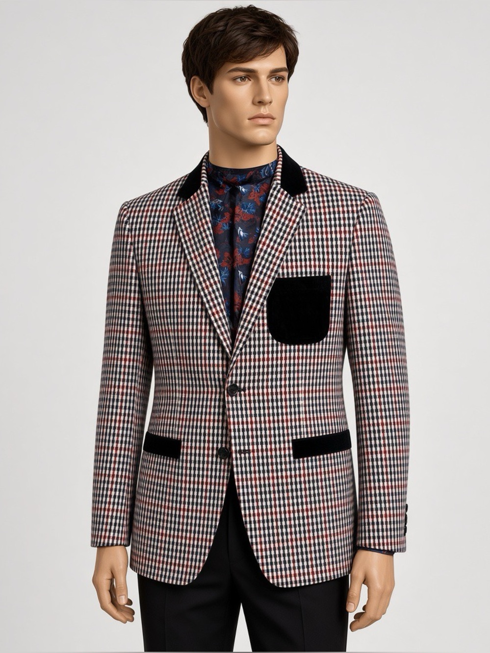 Boys 16 Red, Black & White Checked Blazer Jacket